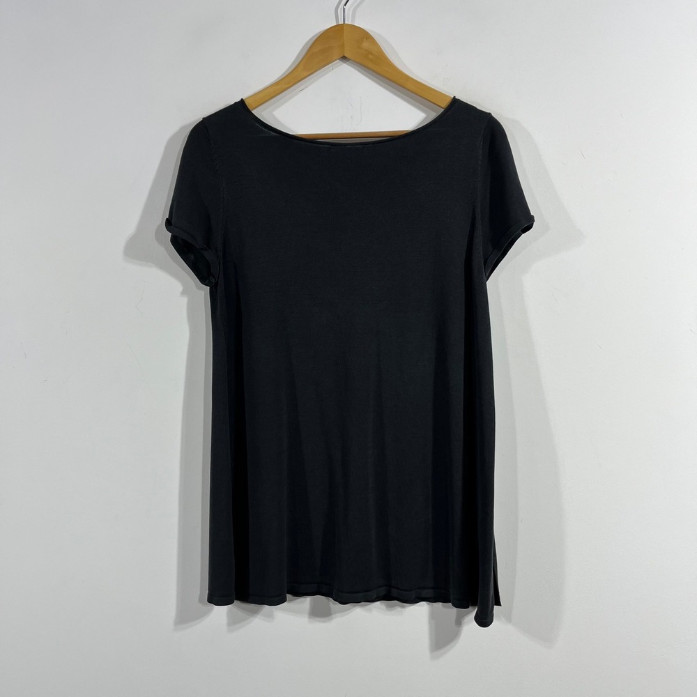 Eileen Fisher Minimalist Mature Capsule Silk Knit Top Boat Neck Medium Classic